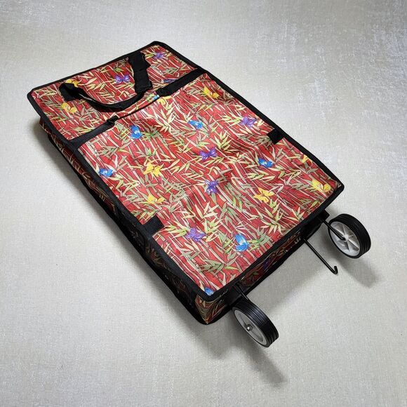Rolling Travel Bag Collapsible Red Multicolor Bamboo Print - Picture 1 of 8